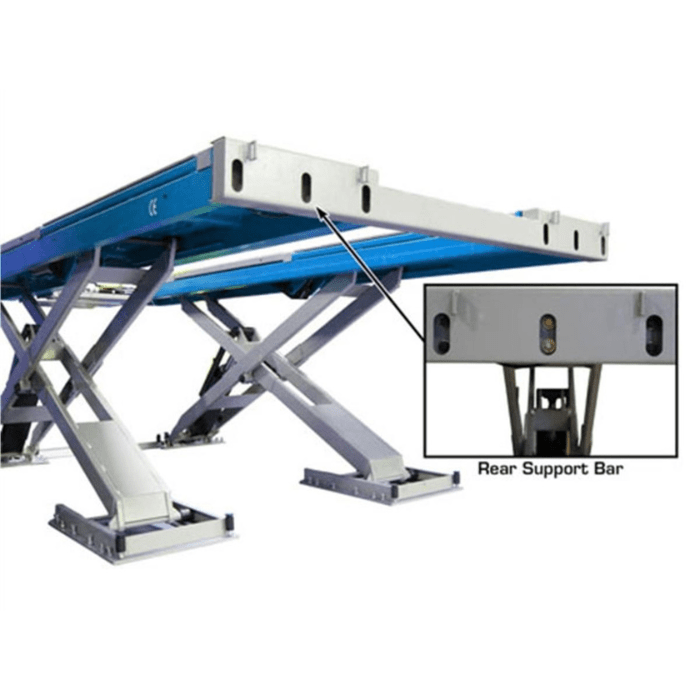 Shown from the rear, the Atlas 12ASL includes a heavy-duty support bar that reinforces lift rigidity—critical for accurate, repeatable alignments.