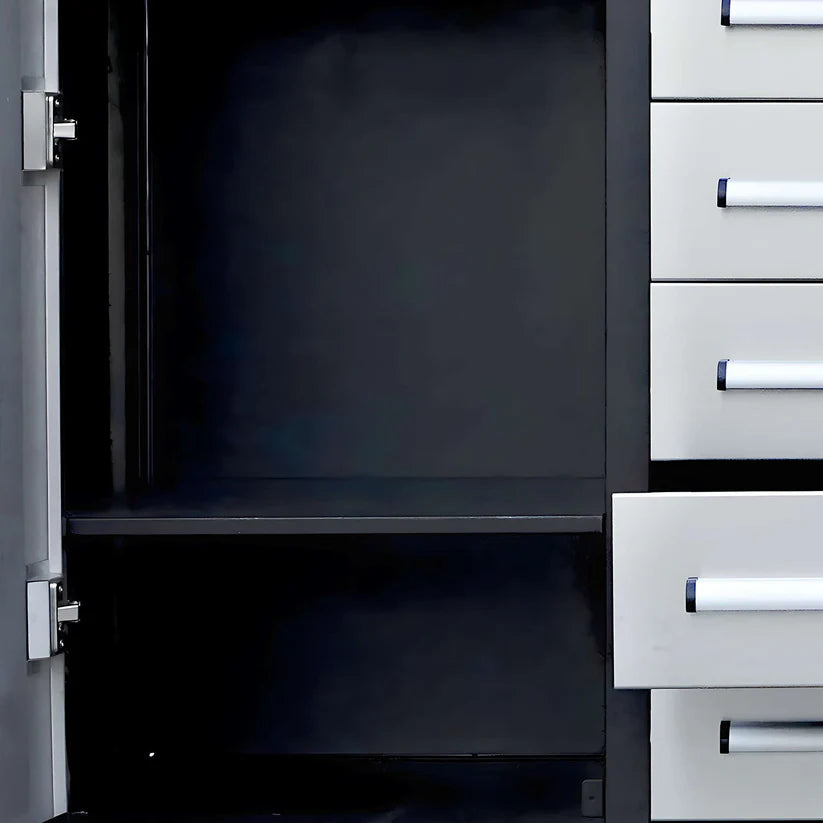 Side cabinet interior shelf detail on a 9ft garage storage cabinet made by Chery Industrial