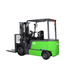 Side profile of the Ekko EK40T-Li 8,000 lb lithium forklift featuring solid pneumatic tires, overhead guard lighting, and compact 45.2 frame for tight-space handling.