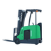 Side view of Ekko EK18RF-Li lithium rider forklift with 350Ah battery and solid cushion tires for smooth warehouse travel