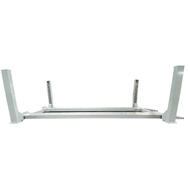 Side view of the Triumph NTR-32 32,000 lb Heavy-Duty Four Post Vehicle Lift with wide steel columns and diamond-plate runways.