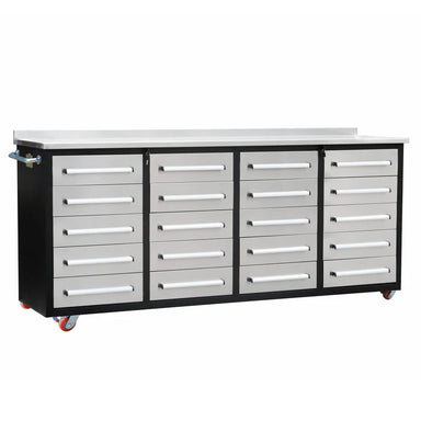 Silver 7ft mobile workbench with 20 drawers and stainless top from Chery Industrial