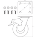 Spec drawing for Dragonfire DFT-WB-6PC casters showing measurements plate size and wheel height