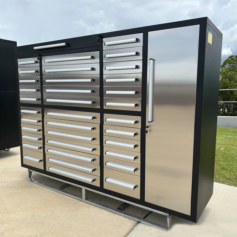 Stainless front 7ft garage storage cabinet with tall locker door built by Chery Industrial