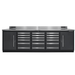 Straight-on front photo of the gray Dragonfire Pro Series 18 drawer 9FT workbench with stainless top and side cabinets, DFT-WB-18