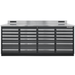 Straight-on front photo of the gray Dragonfire Pro Series 7FT workbench featuring 24 drawers and stainless backsplash (DFT-WB-24)