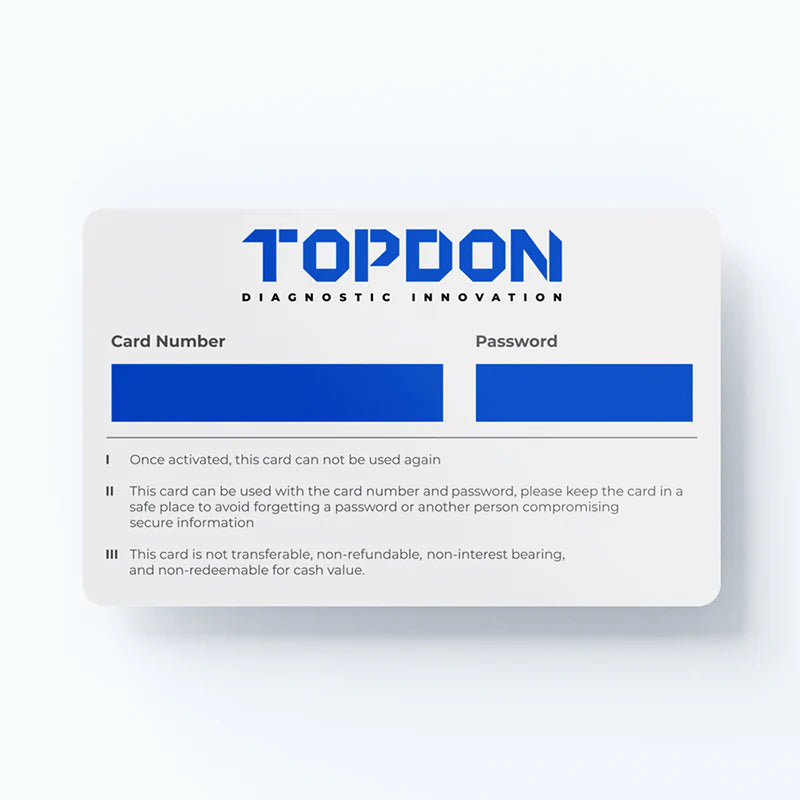 TOPDON HD software subscription card for heavy duty truck, bus, and machinery diagnostics