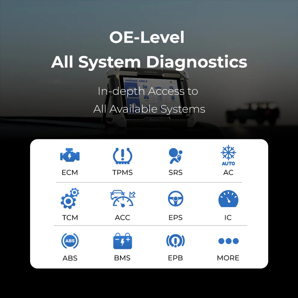TOPDON Phoenix Lite 3 OE level all system diagnostics covering engine ABS SRS TPMS and more