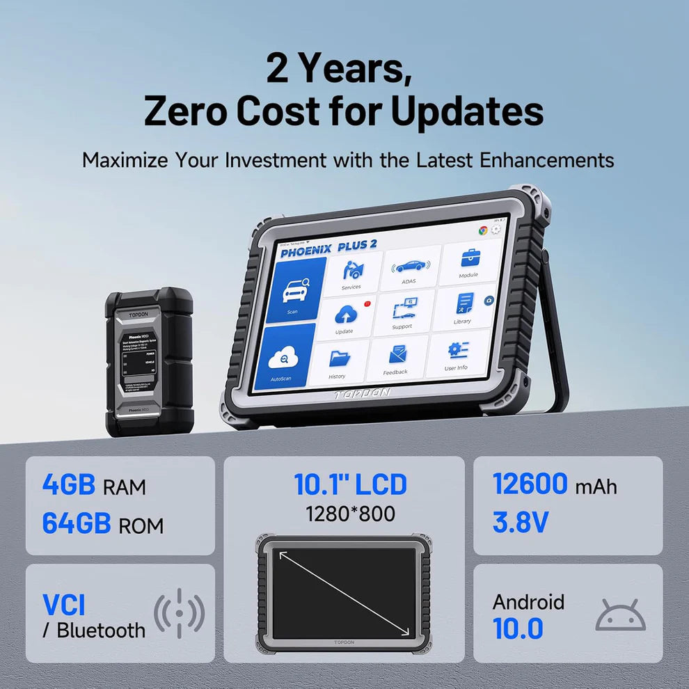 TOPDON Phoenix Plus 2 automotive diagnostic tool with 2 years of free software updates