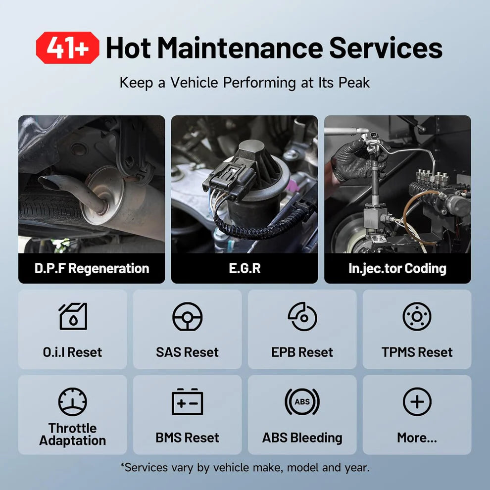 TOPDON Phoenix Plus 2 offering 41 plus maintenance services including DPF EGR injector coding and resets