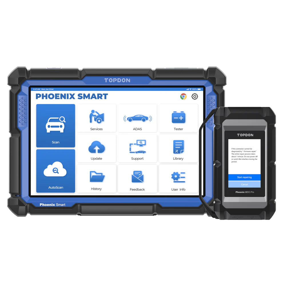 TOPDON Phoenix Smart diagnostic scanner with MDCI Pro wireless interface front view