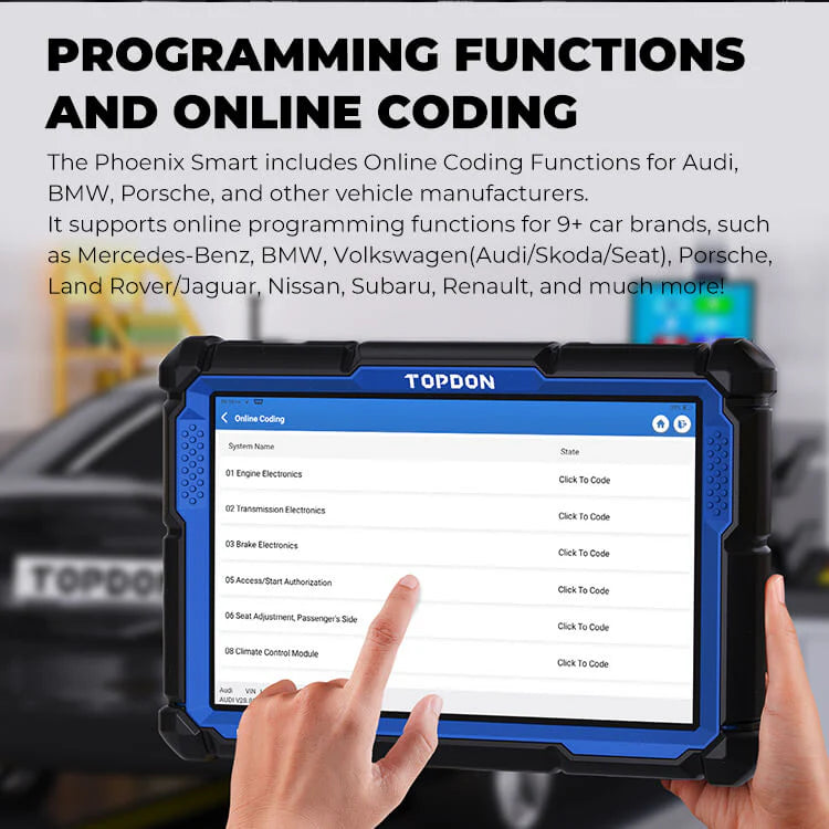 TOPDON Phoenix Smart diagnostic tablet performing online ECU coding and programming