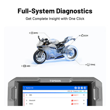 TOPDON UltraDiag Moto full-system motorcycle diagnostics with ABS, ECM, TPMS
