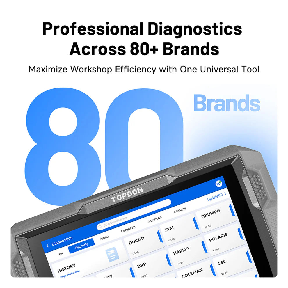 TOPDON UltraDiag Moto supports over 80 motorcycle brands diagnostics