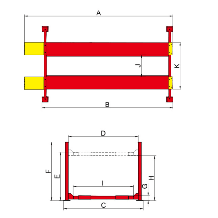 Technical drawing with dimensions for AMGO PRO-40 heavy-duty 4 post lift