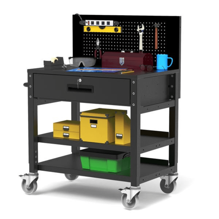 The Luxor Mobile Workstation with tools and other materials on it