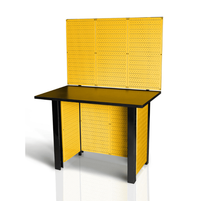 The Pegboard Workbench - Free Standing Pegboard Workstation with a yellow pegboard and no accessories