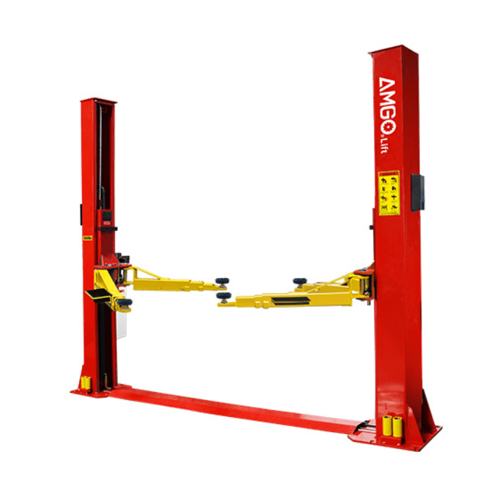 The BP-9X by AMGO 9,000 lb 2 post lift with symmetric arms and reinforced frame