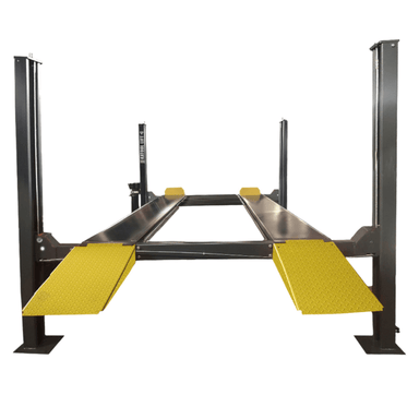 The Front side view of the Katool 4H850 8,500lb Four-Post Auto Lift not holding a car