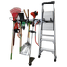 The Garage Storage Lawn Garden Tool Organization Wall Organizer with a metallic pegboard and black accessories with tools