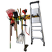 The Garage Storage Lawn Garden Tool Organization Wall Organizer with a yellow pegboard and black accessories with tools