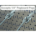 The Master 8ft Metal Pegboard Workbench Kit showing how it uses 1-4 inch pegs
