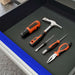 Tool drawer with anti slip liner holding hand tools in a Chery Industrial blue workbench