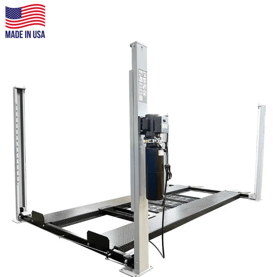 Triumph USA8000XLT four-post service lift 8K capacity, control column and power unit close side view