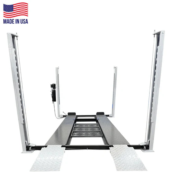 Triumph USA8000 8,000 lb 4-post car lift, Made in USA, side profile with classic truck