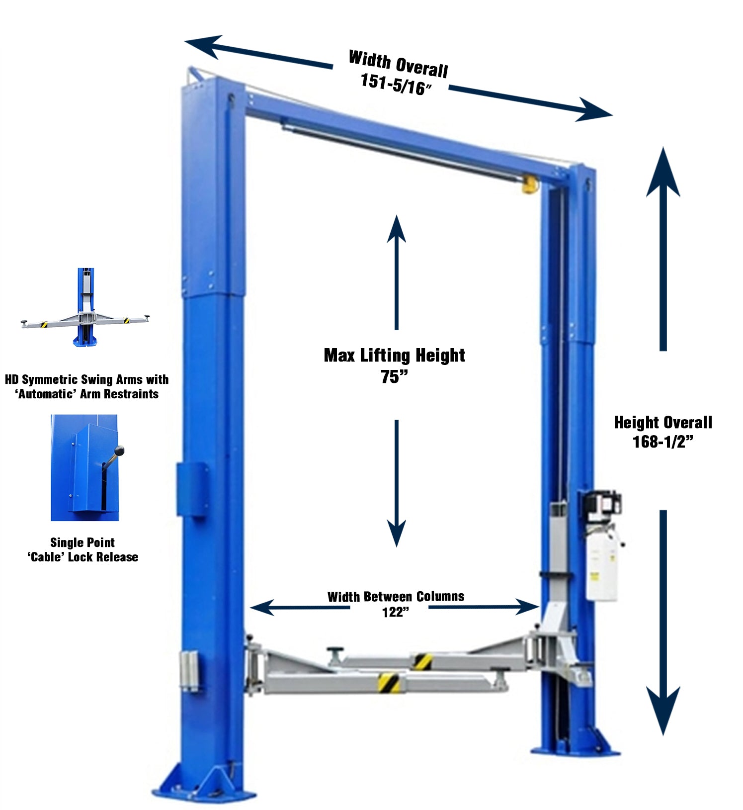 Tuxedo TP12KSC-DX 12,000 lb clear-floor 2 post lift with max lifting height 75 inches