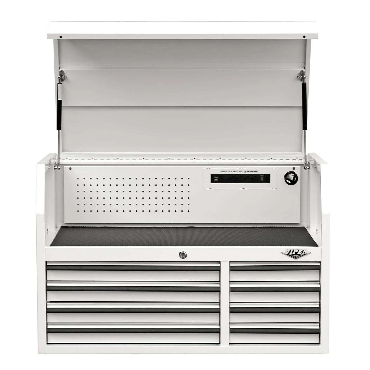 Viper Tools 41 in 8 Drawer Top Chest with lid open in White