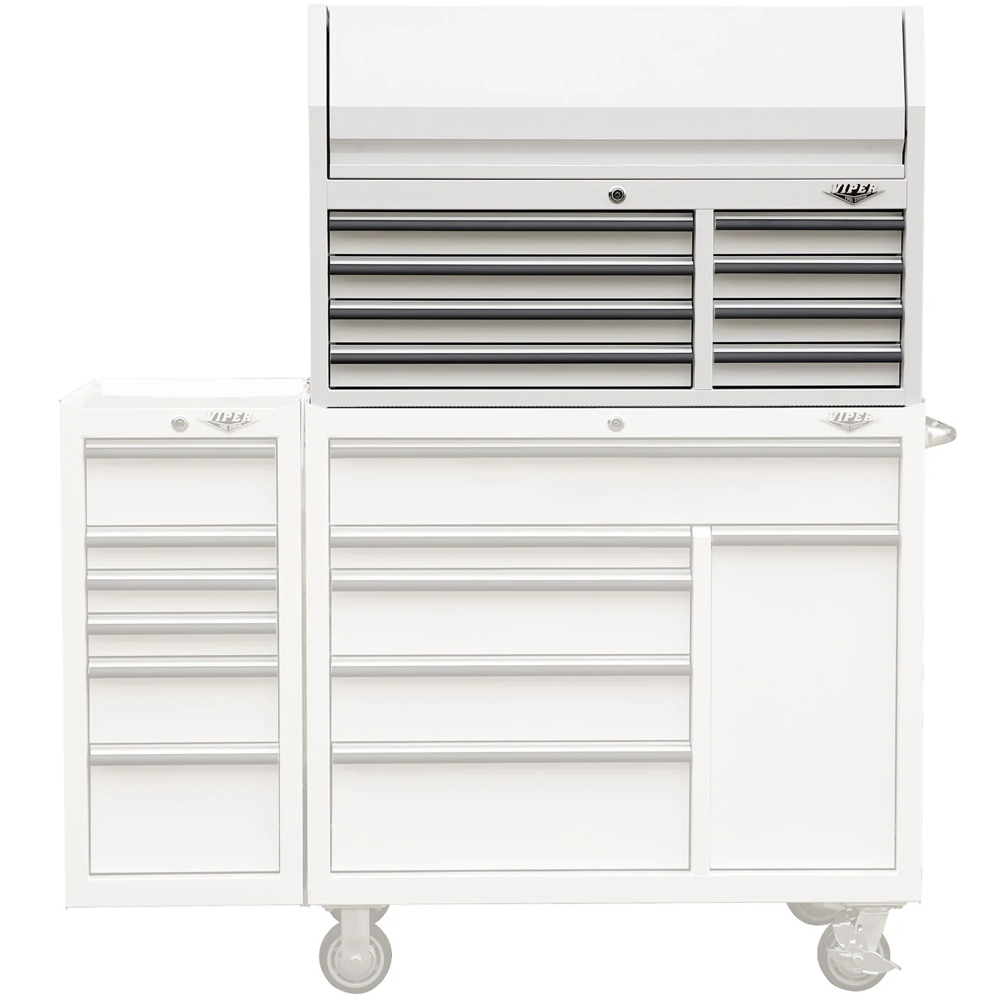 Viper Tools top chest stacked on base with side locker attached