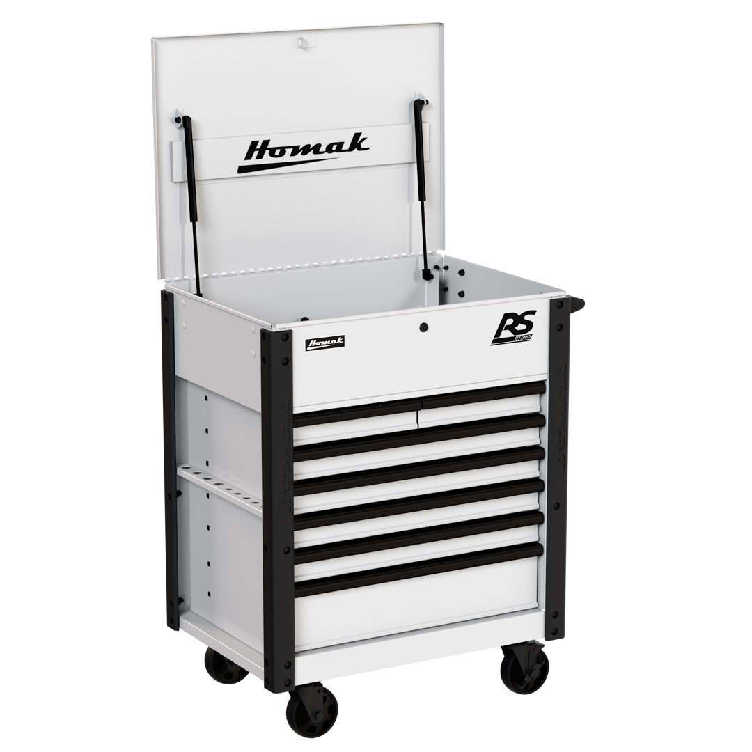 Homak 35 inch RS Pro 7-Drawer Flip-Top Service Cart in Polar White