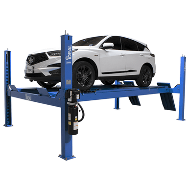 White SUV lifted on iDEAL FP14KAC-X 14,000 lb 4 post alignment lift