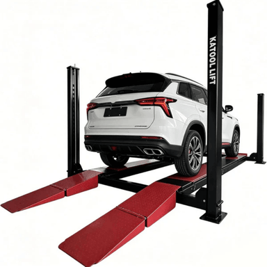 White SUV positioned on the Katool KT-4M110PA 4-post alignment lift