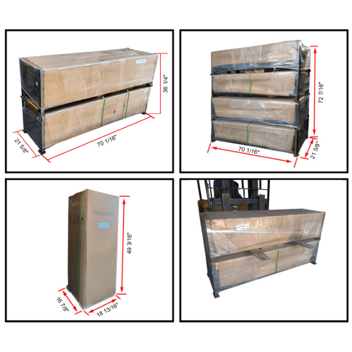 XL-9F packaging crates and control box dimensions