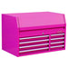 Angled view of pink 8 drawer tool chest