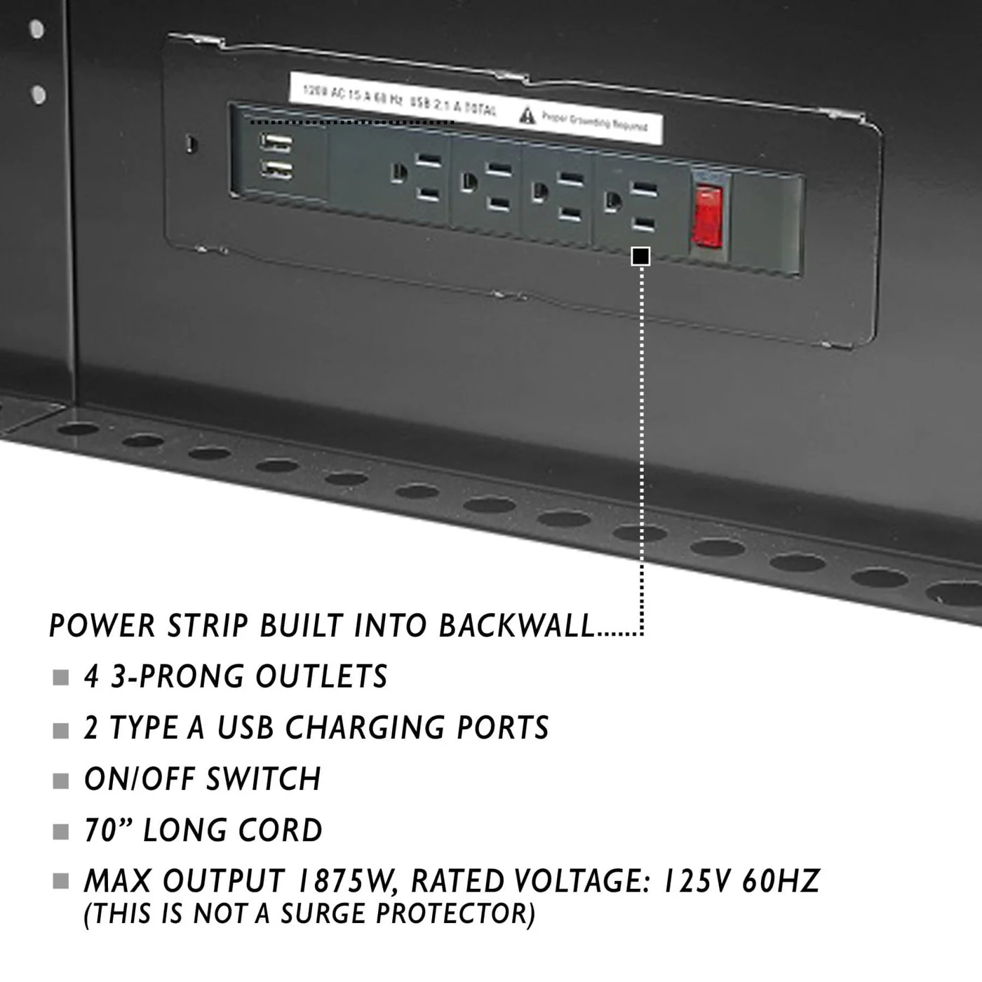 built-in power strip with usb outlets on viper workstation