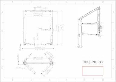 Daytona BR10-2OH-33 dimensional blueprint showing 144.2 inch overall height, 140.9 to 152.7 inch adjustable width, and 74.8 inch maximum lifting height