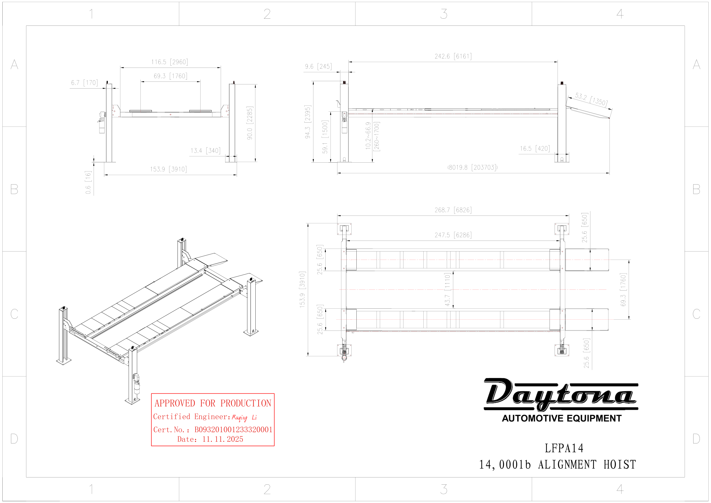 Daytona LFPA14 engineer stamped dimensional blueprint