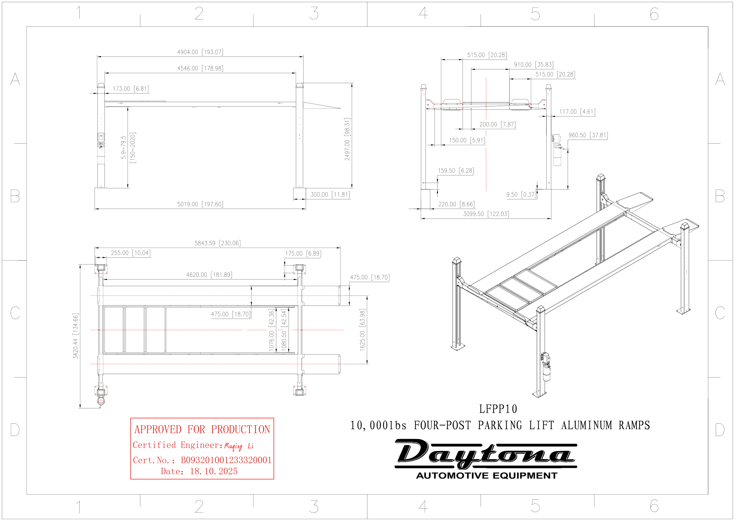 Daytona LFPP10 engineer stamped dimensional blueprint