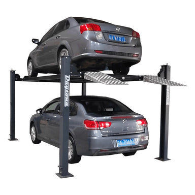Daytona LFPP10 parking lift with two cars stacked, side view