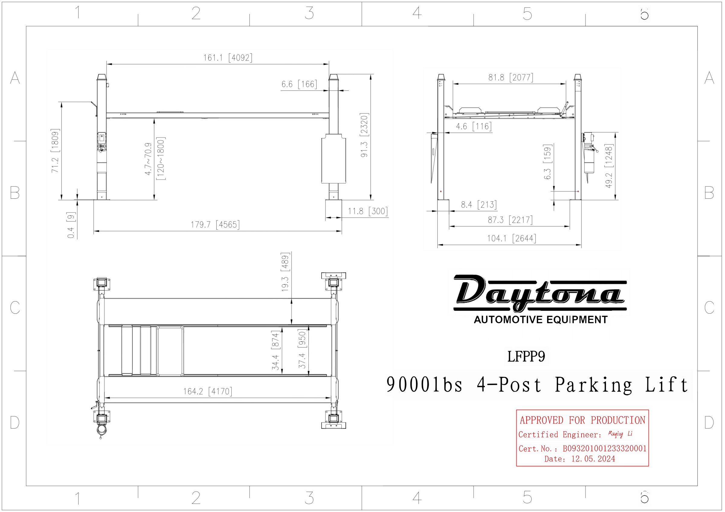 Daytona LFPP9 engineer stamped dimensional blueprint