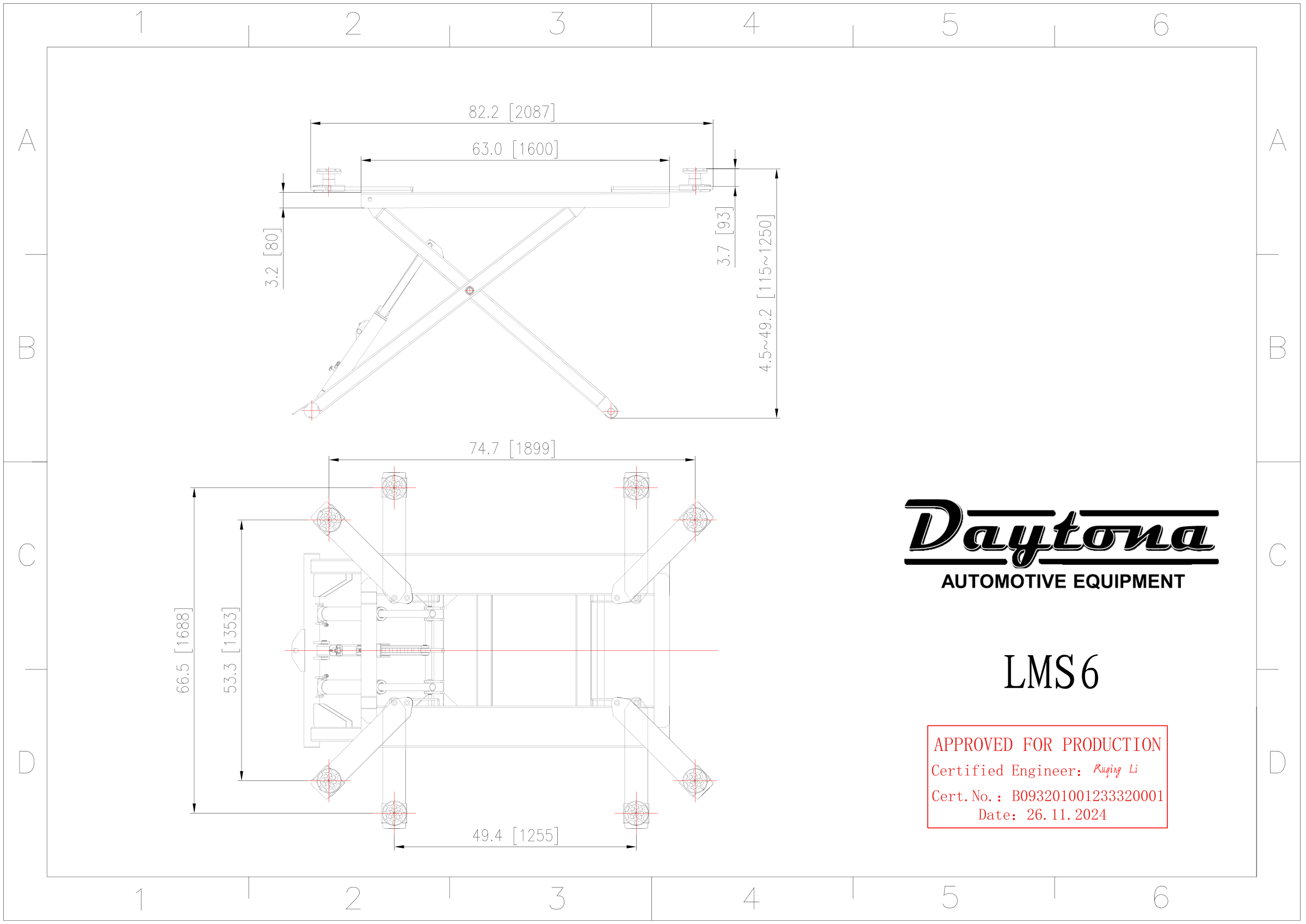 Daytona LMS6 engineer stamped dimensional blueprint