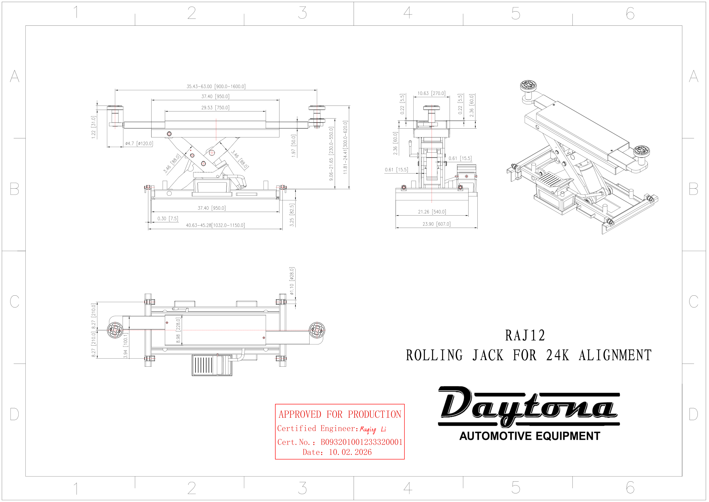 Daytona RAJ12 engineer stamped dimensional blueprint