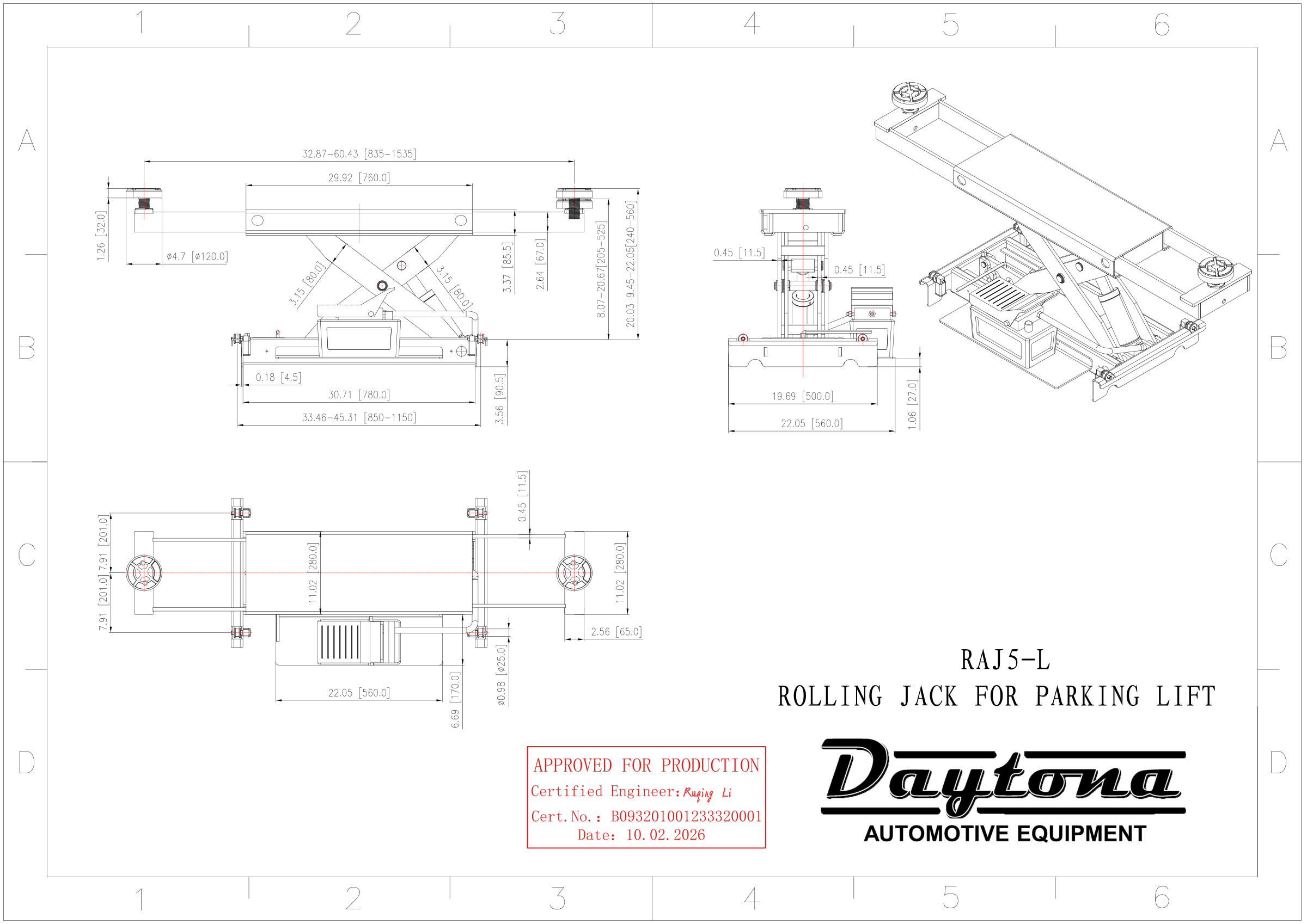 Daytona RAJ5 engineer stamped dimensional blueprint