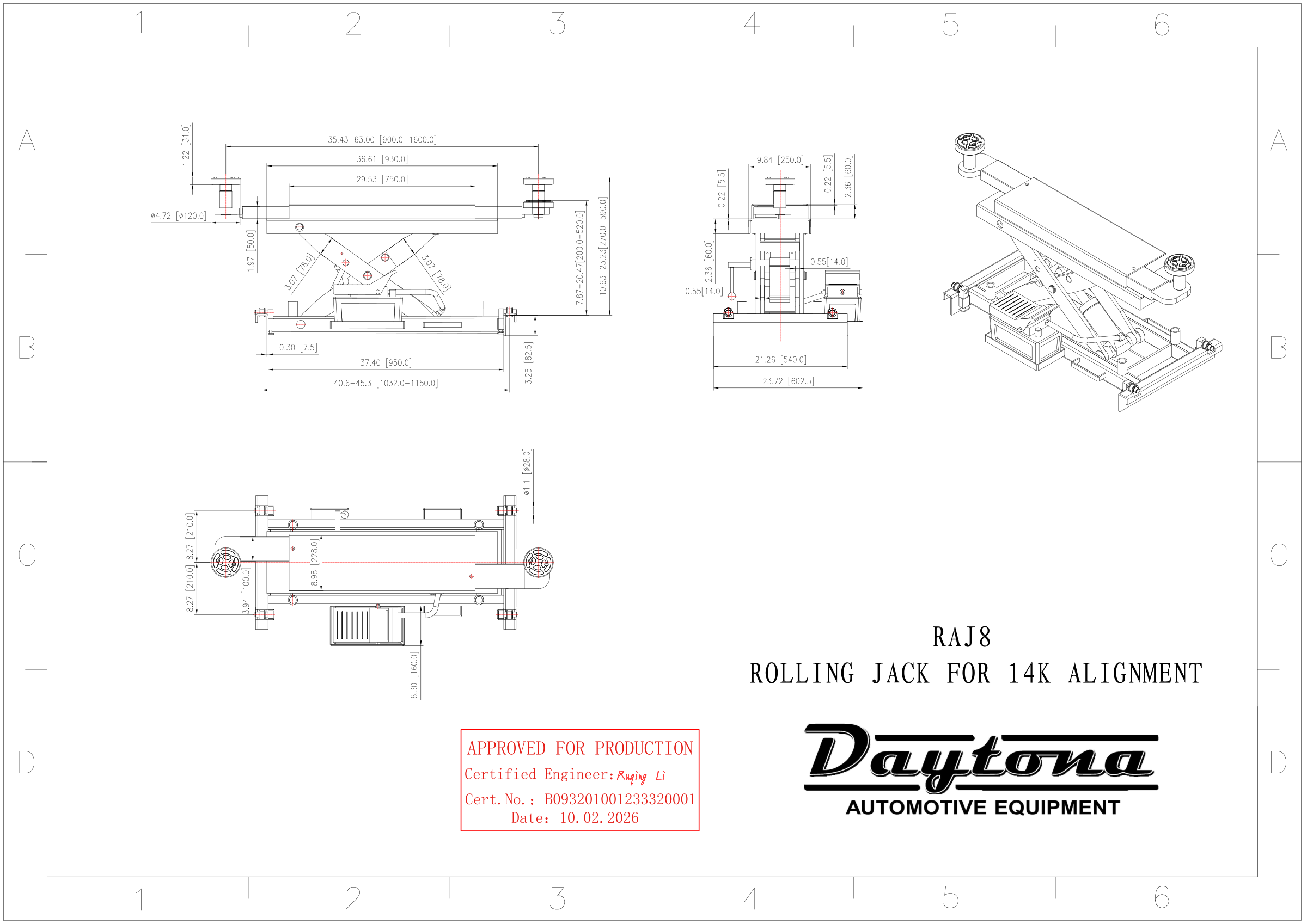 Daytona RAJ8 engineer stamped dimensional blueprint