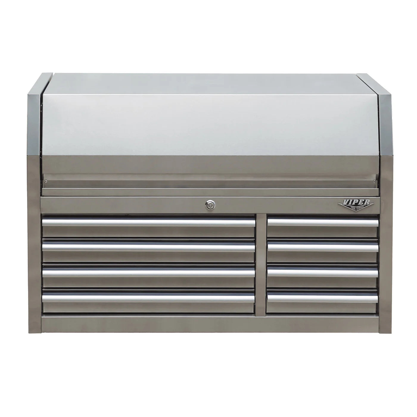 Front view of Viper Tool Storage 41-Inch 8-Drawer Top Chest V4108SSC with closed lid