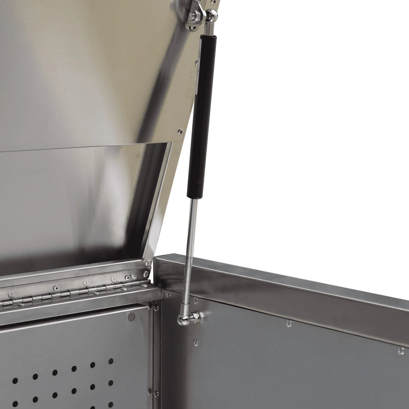 Gas strut hinge system inside Viper Tool Storage 41-Inch top chest lid