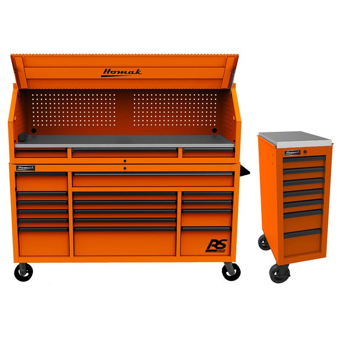 Homak 72" RS Pro Hutch Combo w/ Free Side Cabinet in Competition Orange